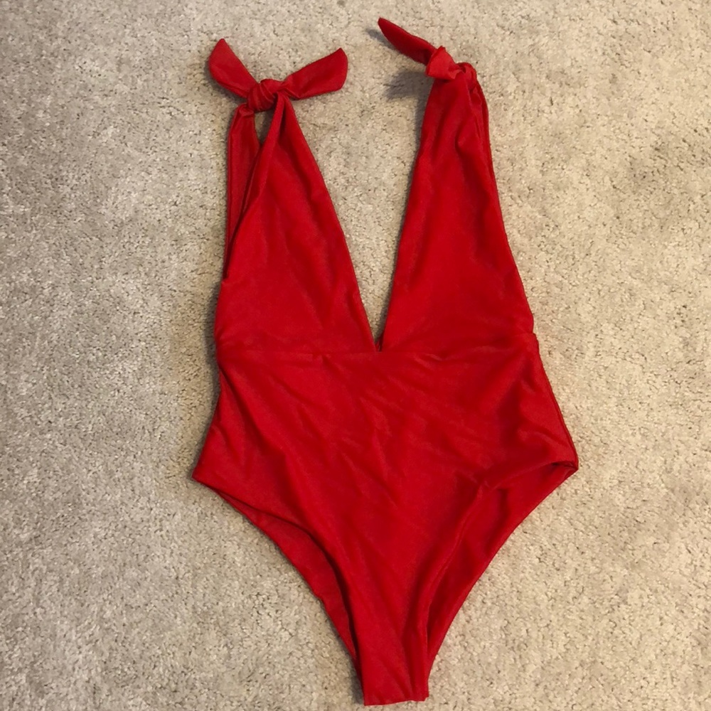 Red one piece swimsuit